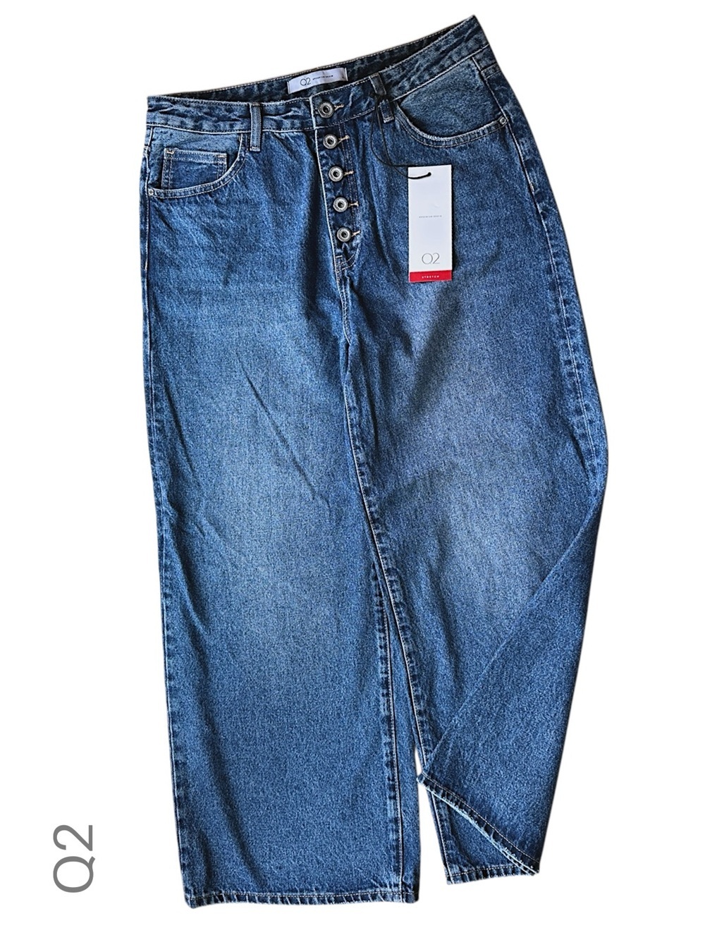 NWT Q2 WIDE LEG BUTTON FLY PURE COTTON DENIM JEANS HIGH RISE 5 POCKET | US 10